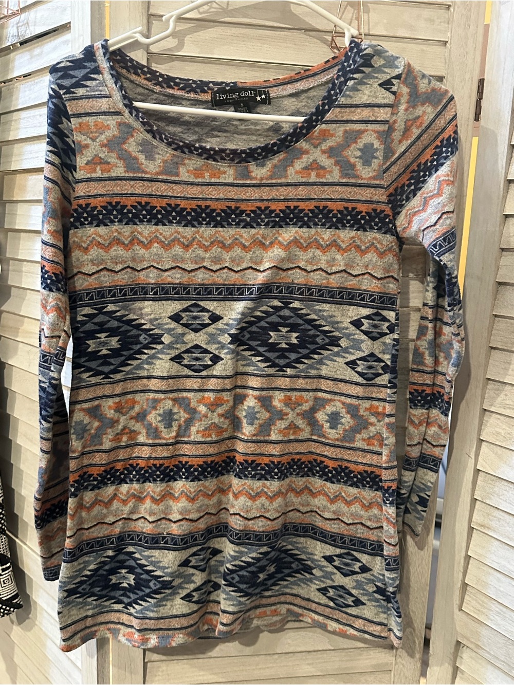 living doll Blue and Orange Aztec-Print Long Sleeve Tunic